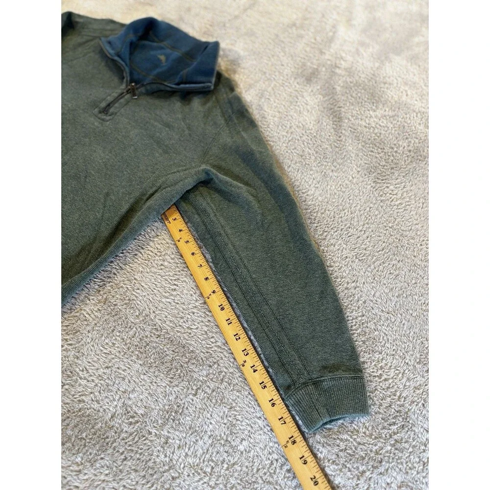 Tommy Bahama Pullover Sweater Mens L Blue Sage Reversible Quarter Zip Mock Neck